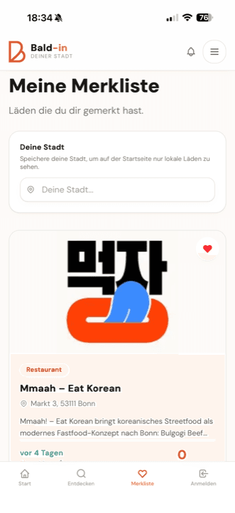 Bald-in App — Merkliste