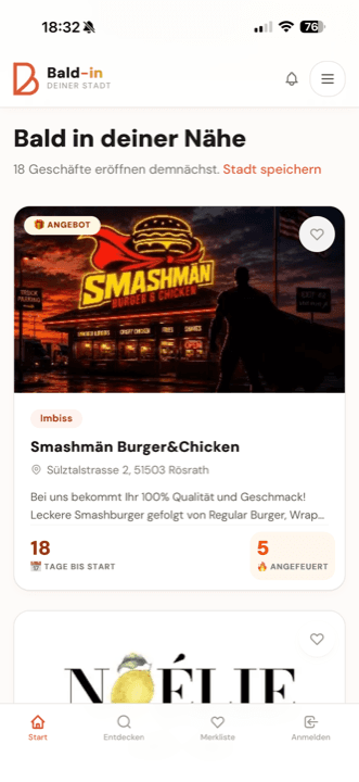 Bald-in App — Entdecken
